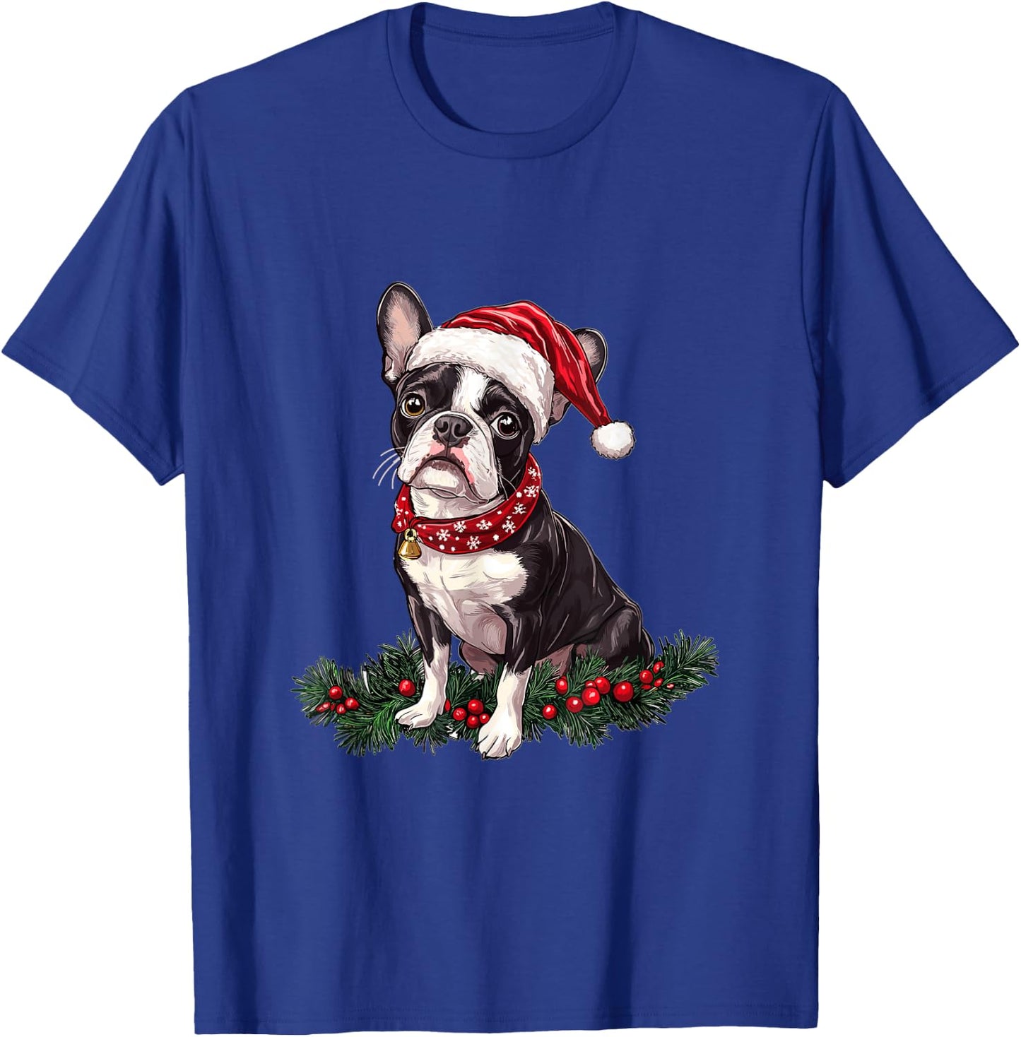 Cute Boston Terrier Dog Christmas Merry X-mas Graphic T-Shirt - T-Shirt | Royal