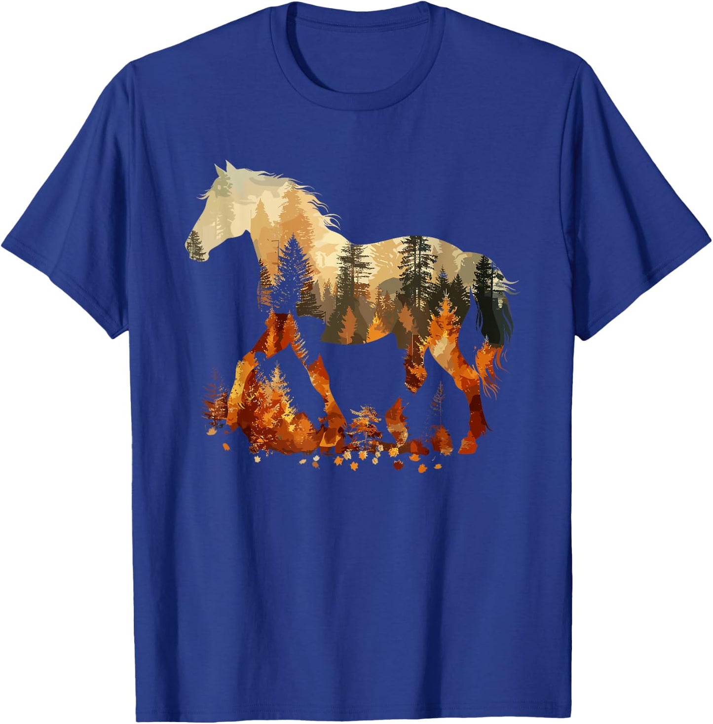 Cute Horse Lover Autumn Leaves Pony Animal Wildlife T-Shirt - T-Shirt | Royal