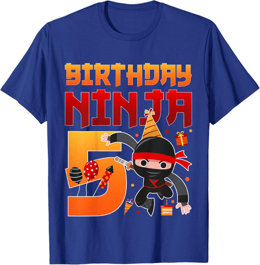 Ninja 5 birthday - Kids 5 Years Old Ninja 5th Birthday Party T-Shirt - T-Shirt | Royal