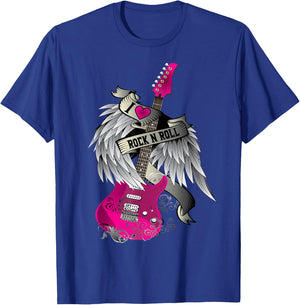 I Love Rock And Roll Guitar Angel Wings T-Shirt - T-Shirt | Royal