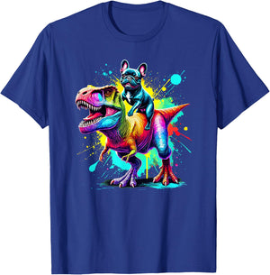 Splash Art Dinosaur T-Rex French Bulldog Frenchie T-Shirt - T-Shirt | Royal