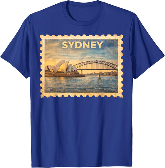 Vintage Sydney Australia Retro Travel Stamp Art T-Shirt - T-Shirt | Royal
