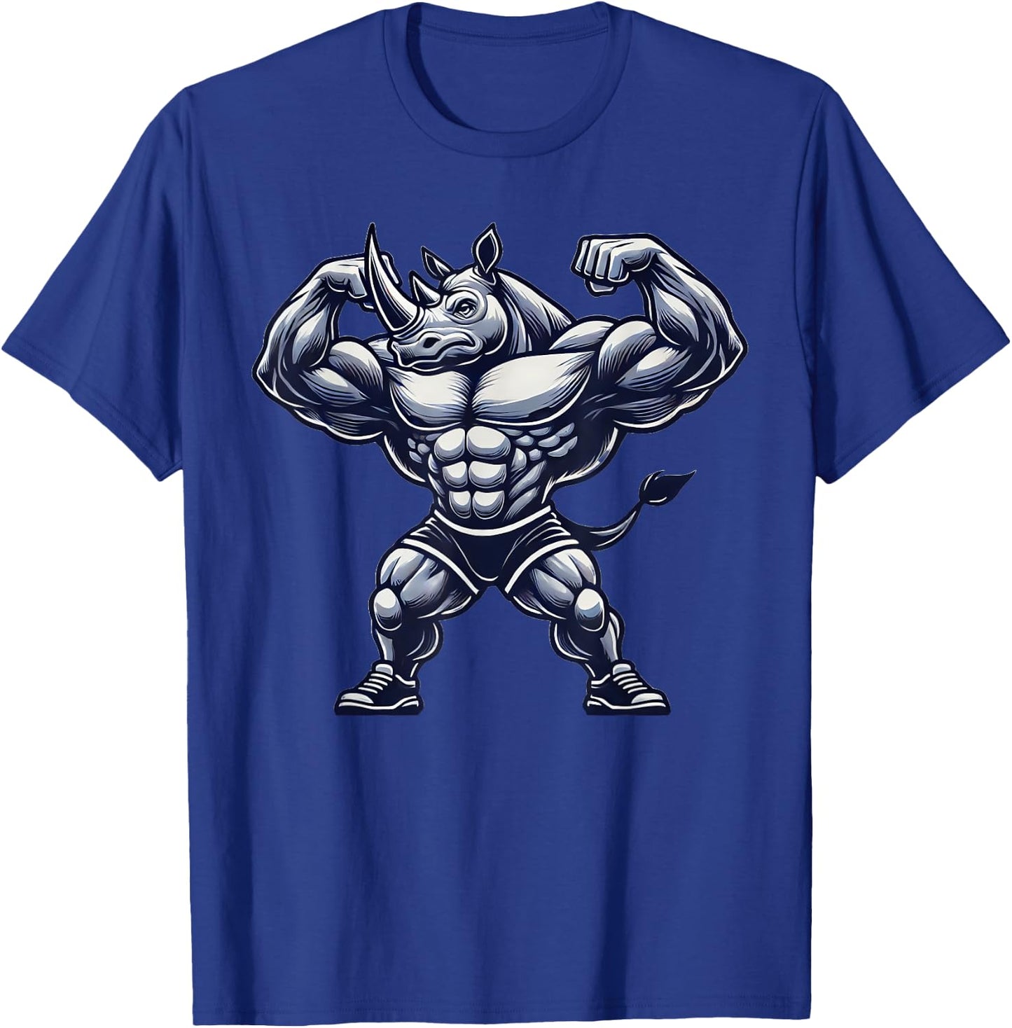 Muscular Rhino Powerlifting Weightlifting Gym Workout T-Shirt - T-Shirt | Royal