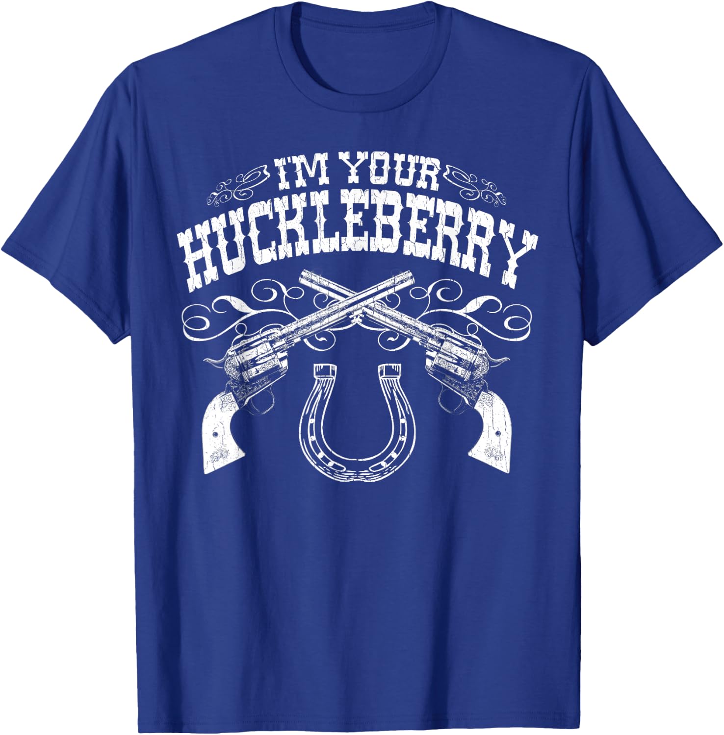 ROBOTFACE I'm Your Huckleberry (Vintage Distressed Cowboy Look) Adult Men's Black Short Sleeve T-Shirt - T-Shirt | Royal