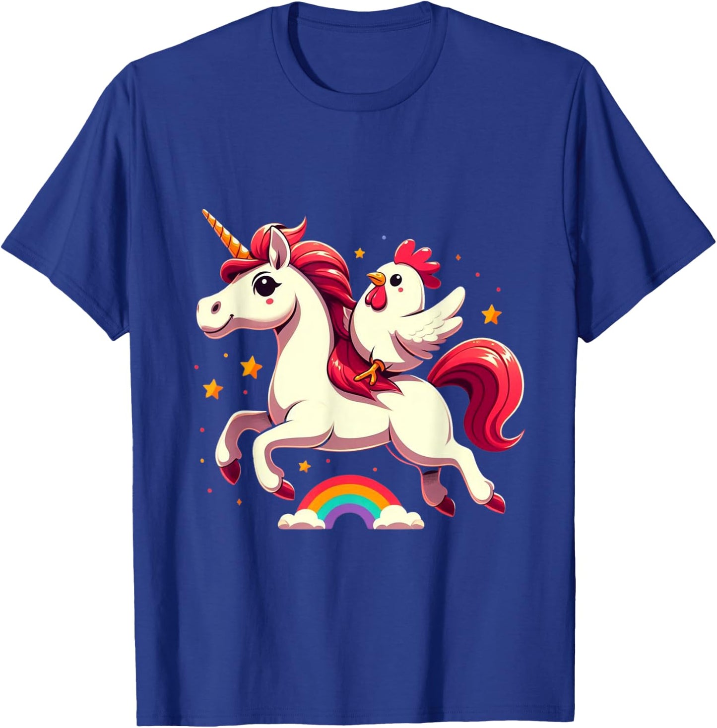 Chicken Riding A Unicorn Boys Girls Men Women Kids Adults T-Shirt - T-Shirt | Royal