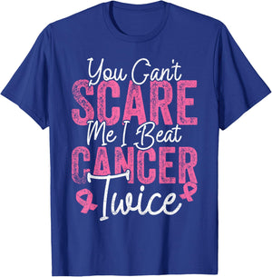 You Can't Scare Me I Beat Cancer Twice Retro Breast Cancer T-Shirt - T-Shirt | Royal