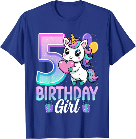 Birthday Girl Unicorn 5 Years Old 5th Birthday Party Unicorn T-Shirt - T-Shirt | Royal
