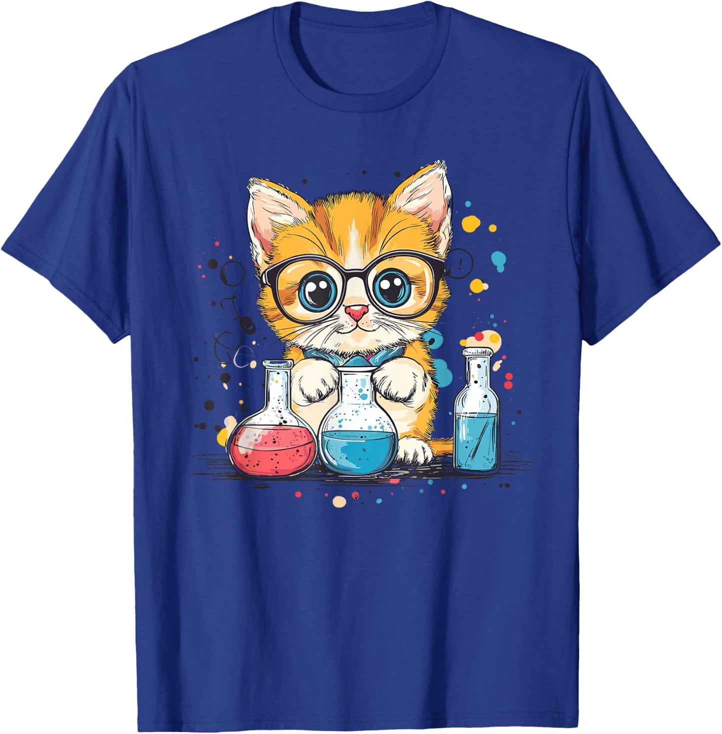Adorable Cat With Glasses Chemist Kitten Science Fun Men Women Kids T-Shirt - T-Shirt | Royal