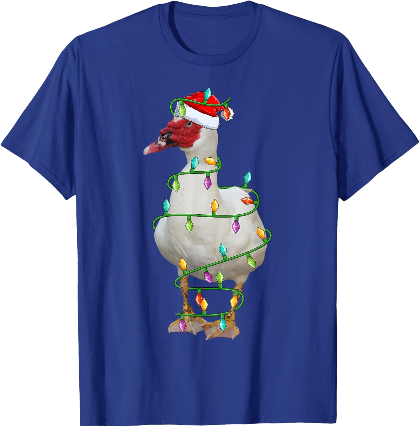 Xmas Lights Santa Hat Muscovy Duck Bird Christmas T-Shirt - T-Shirt | Royal