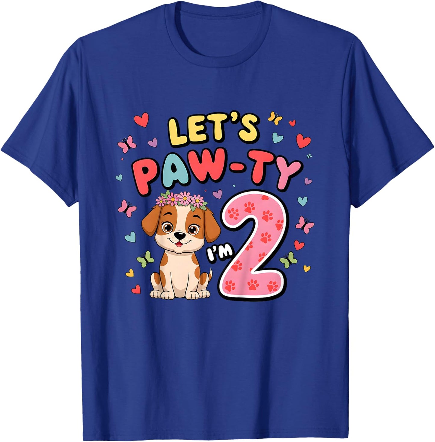 Let's Paw-ty 2th Birthday Girl Dog Puppy Lover 2 Years Old T-Shirt - T-Shirt | Royal