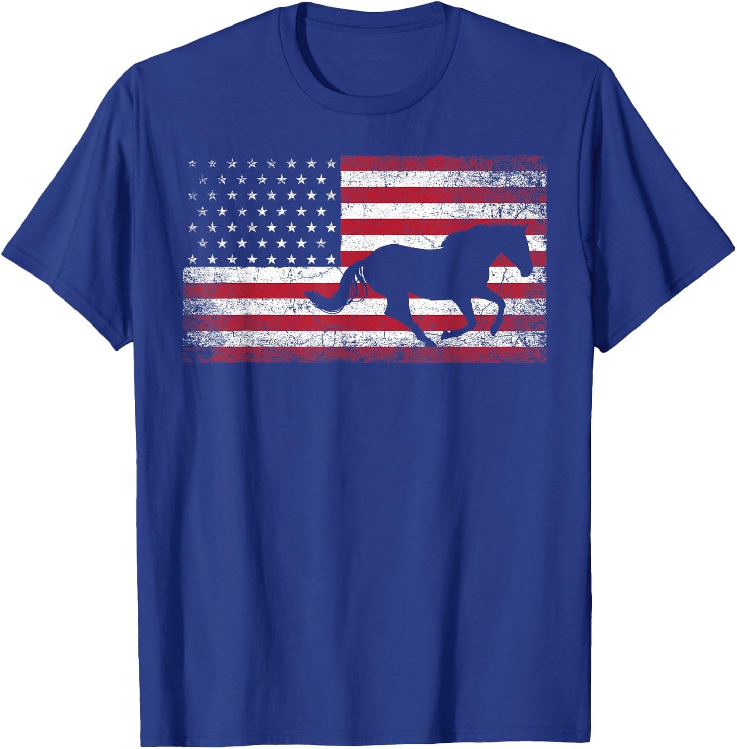 American Flag 4th of July Horse Patriotic Vintage Men Women T-Shirt - T-Shirt | Royal