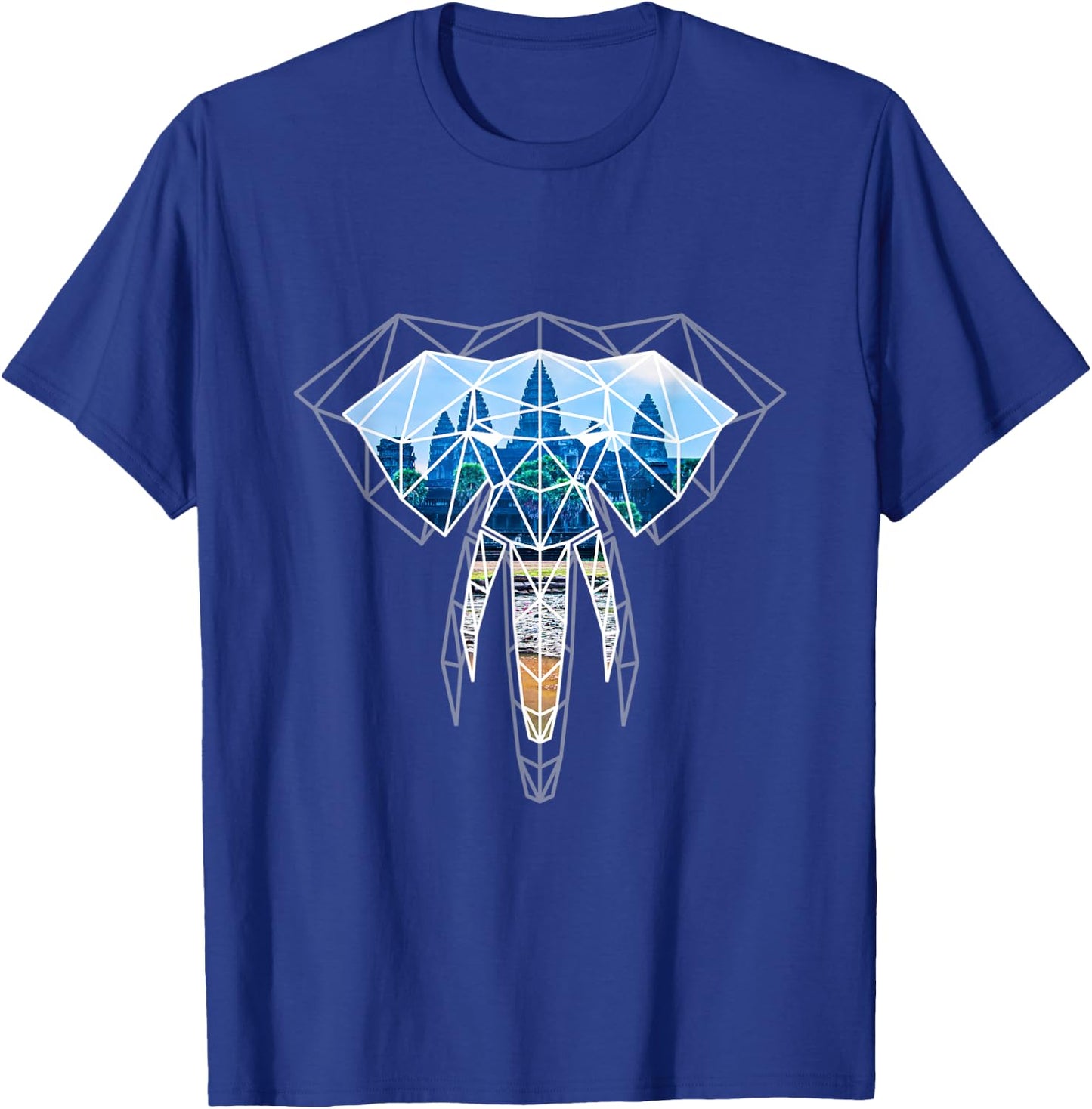 Cambodia Elephant Angkor Geometric Origami Graphic T-Shirt - T-Shirt | Royal