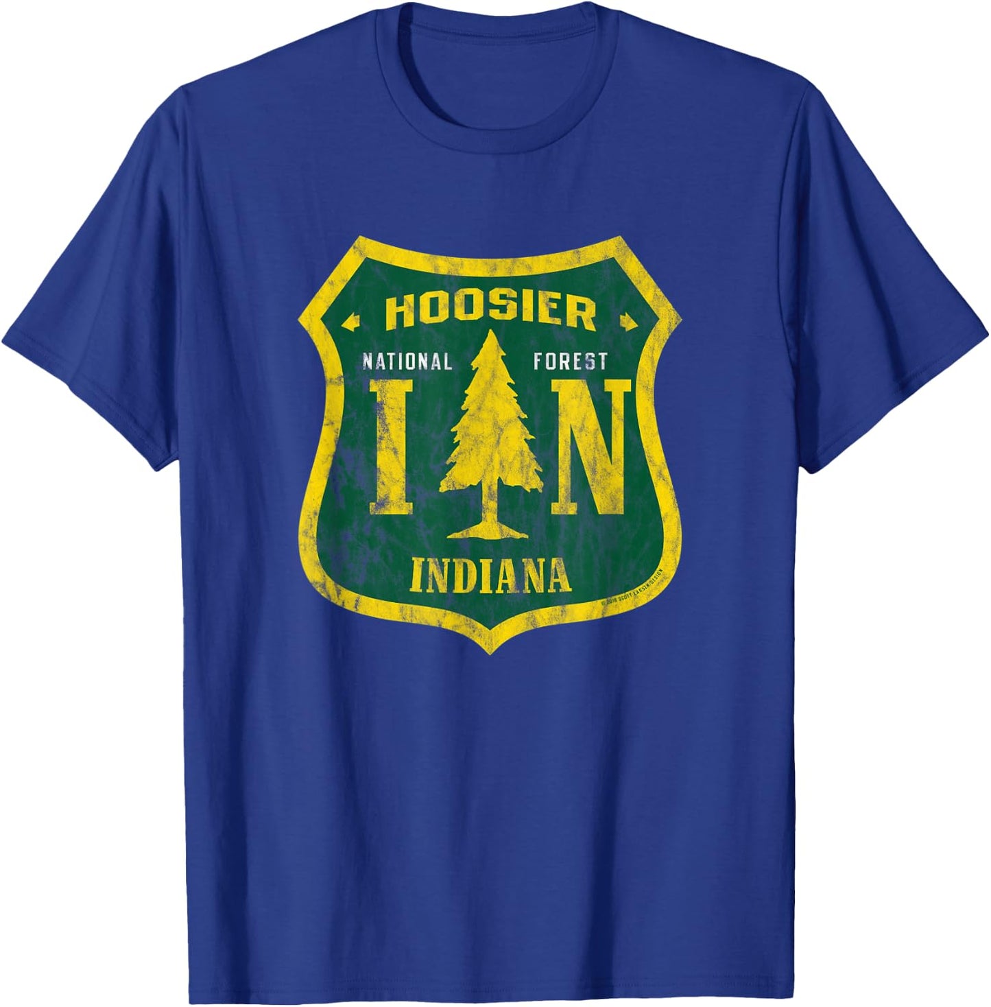 Hoosier National Forest Indiana Shield Retro Vintage Look T-Shirt - T-Shirt | Royal