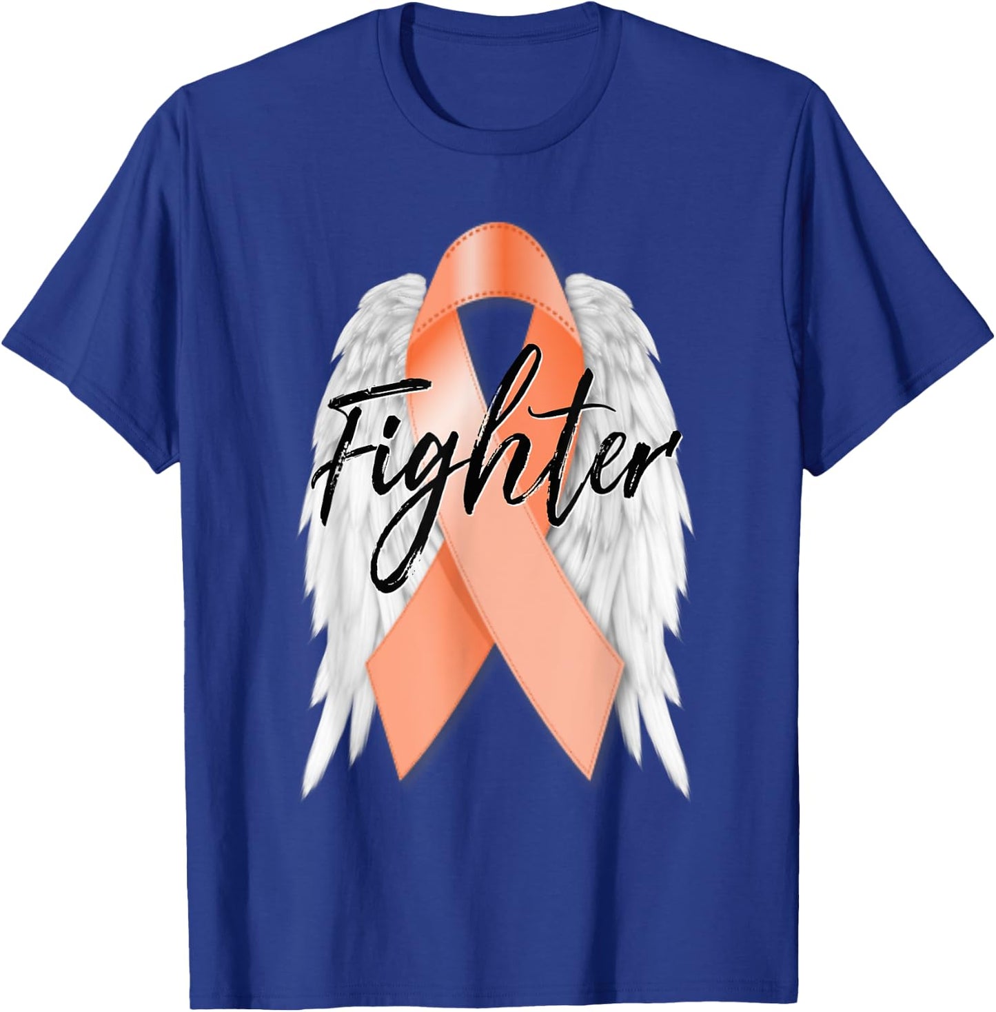 Uterine Cancer Fighter Peach Ribbon Angel Wings Survivor T-Shirt - T-Shirt | Royal