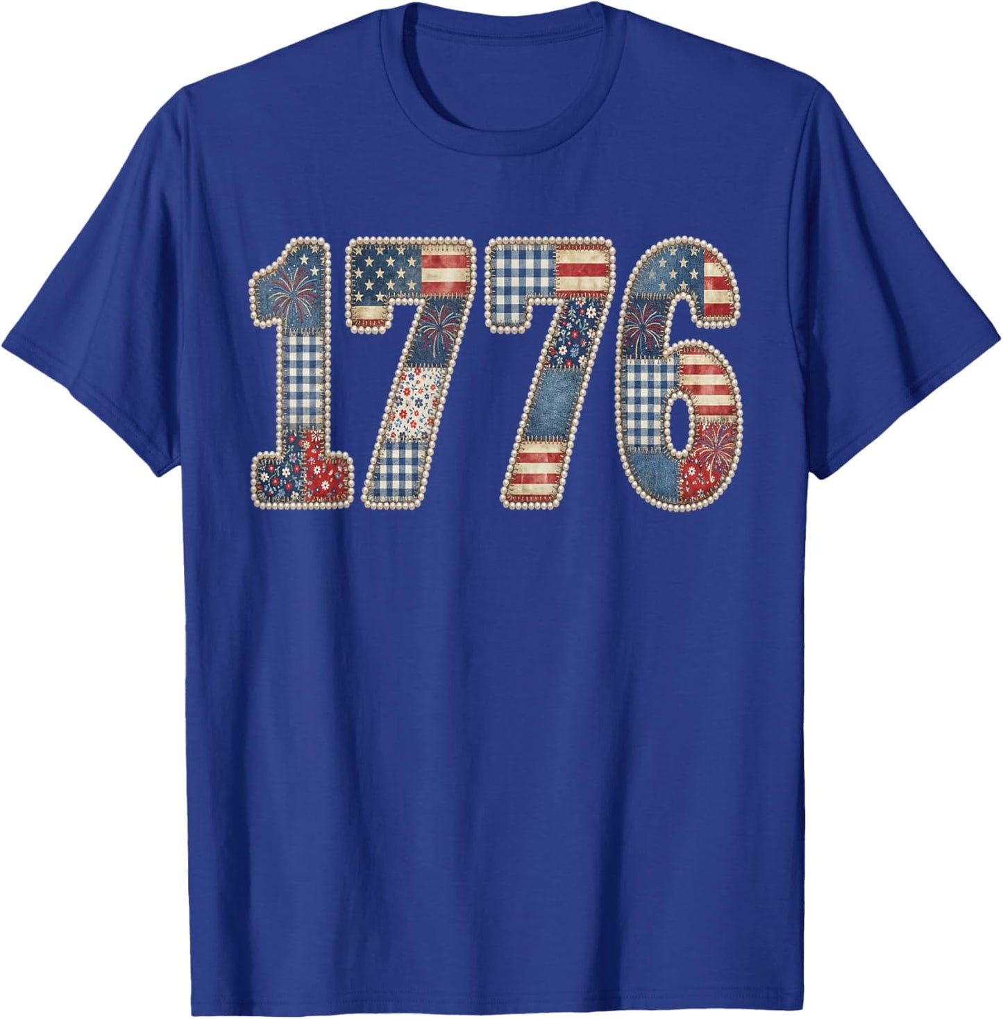 1776 Patchwork USA Vintage Patriotic American Independence T-Shirt - T-Shirt | Royal