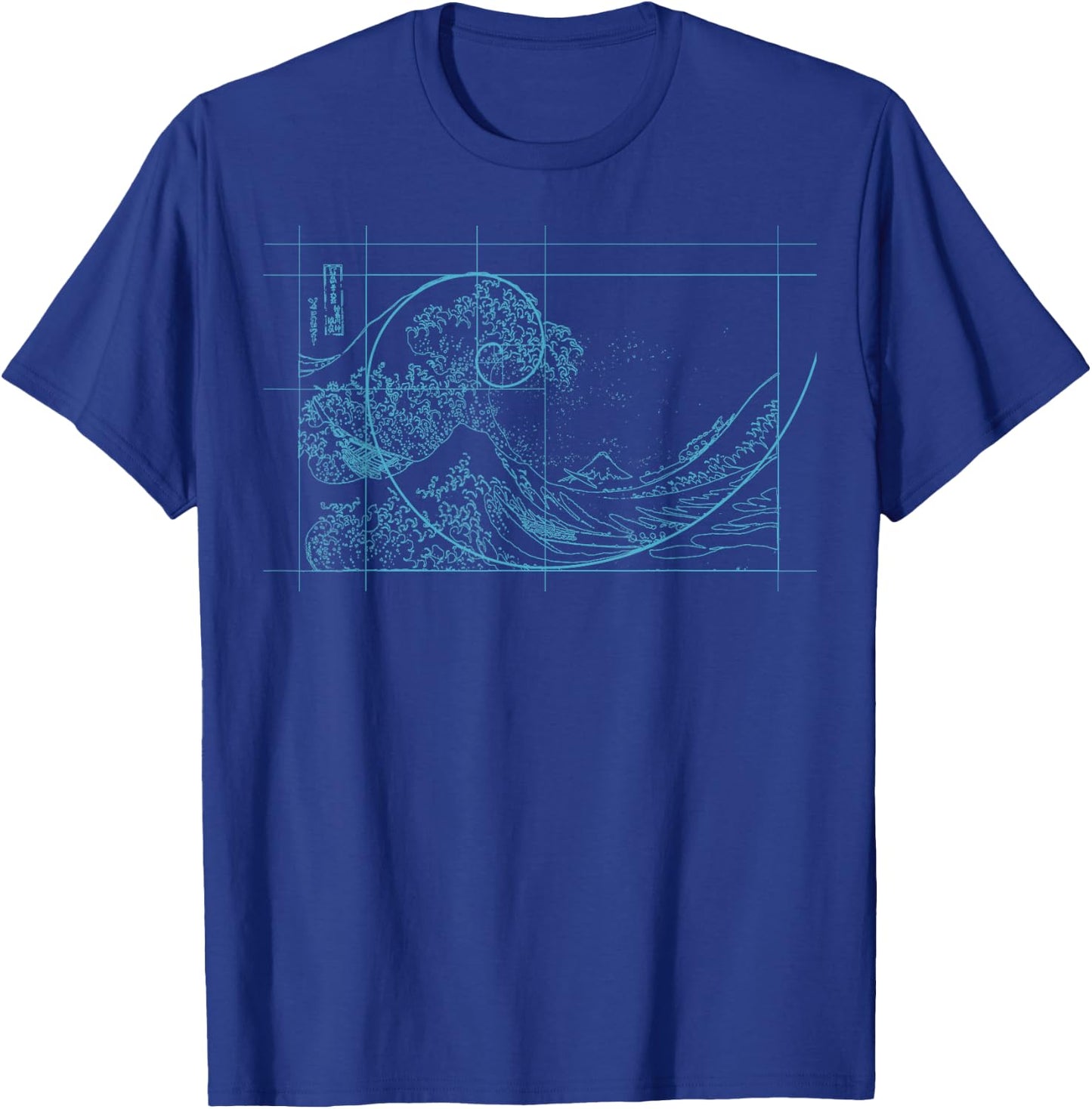 Hokusai Meets Fibonacci, Linear, Blue T-Shirt - T-Shirt | Royal