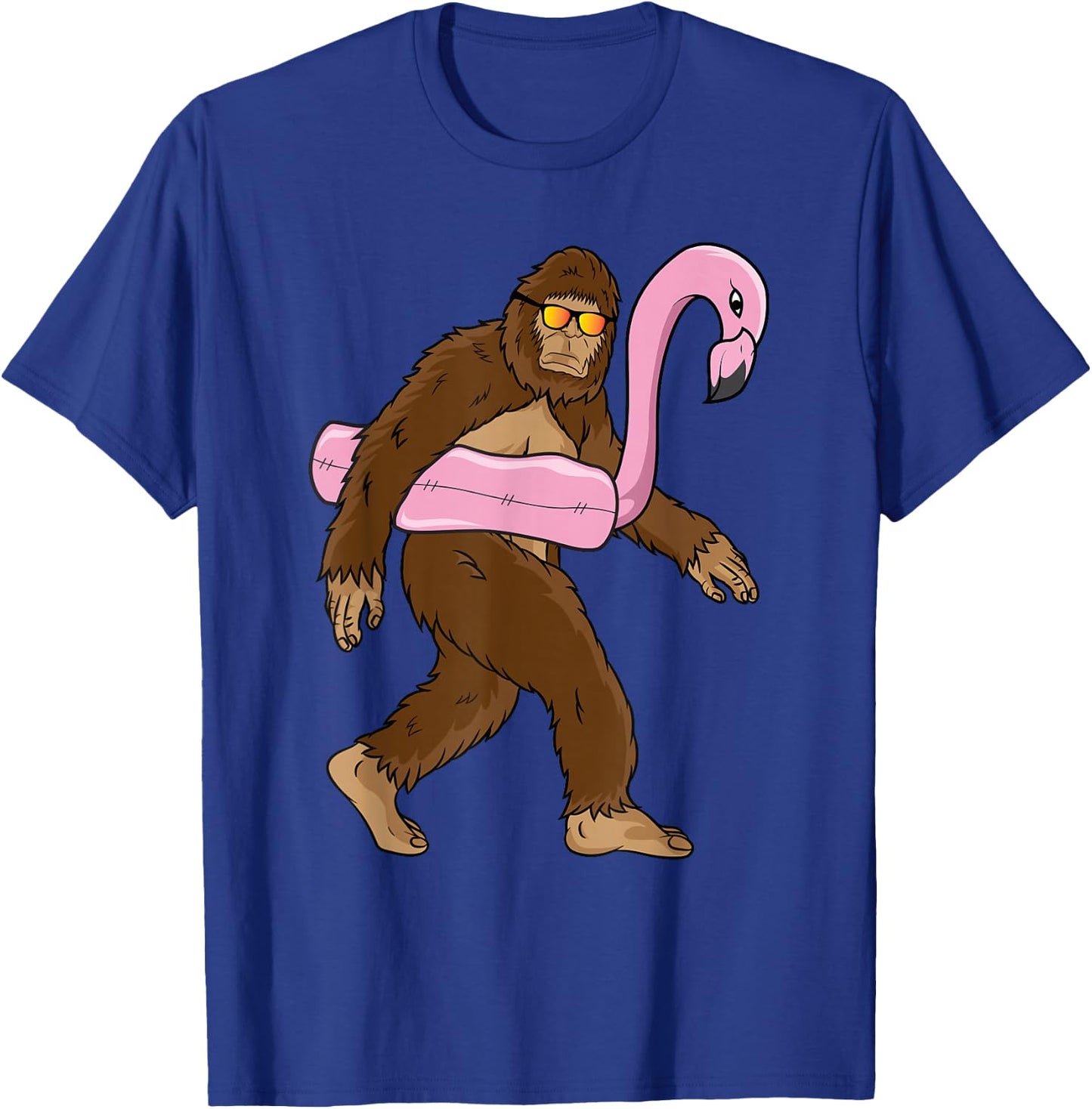 Vacation Summer Swimming Souvenir Funny Gift Ideas Pool Party Bigfoot Pink Float Flamingo Sasquatch Bird Lover -Adults T-Shirt - T-Shirt | Royal