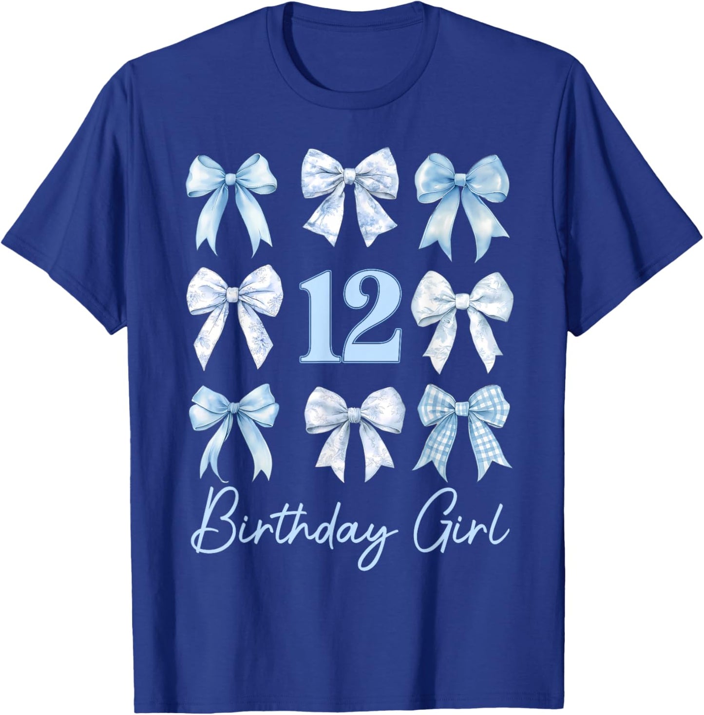 Funny 12th Birthday Girl Blue Coquette Bow 12 Year Old Kids T-Shirt - T-Shirt | Royal