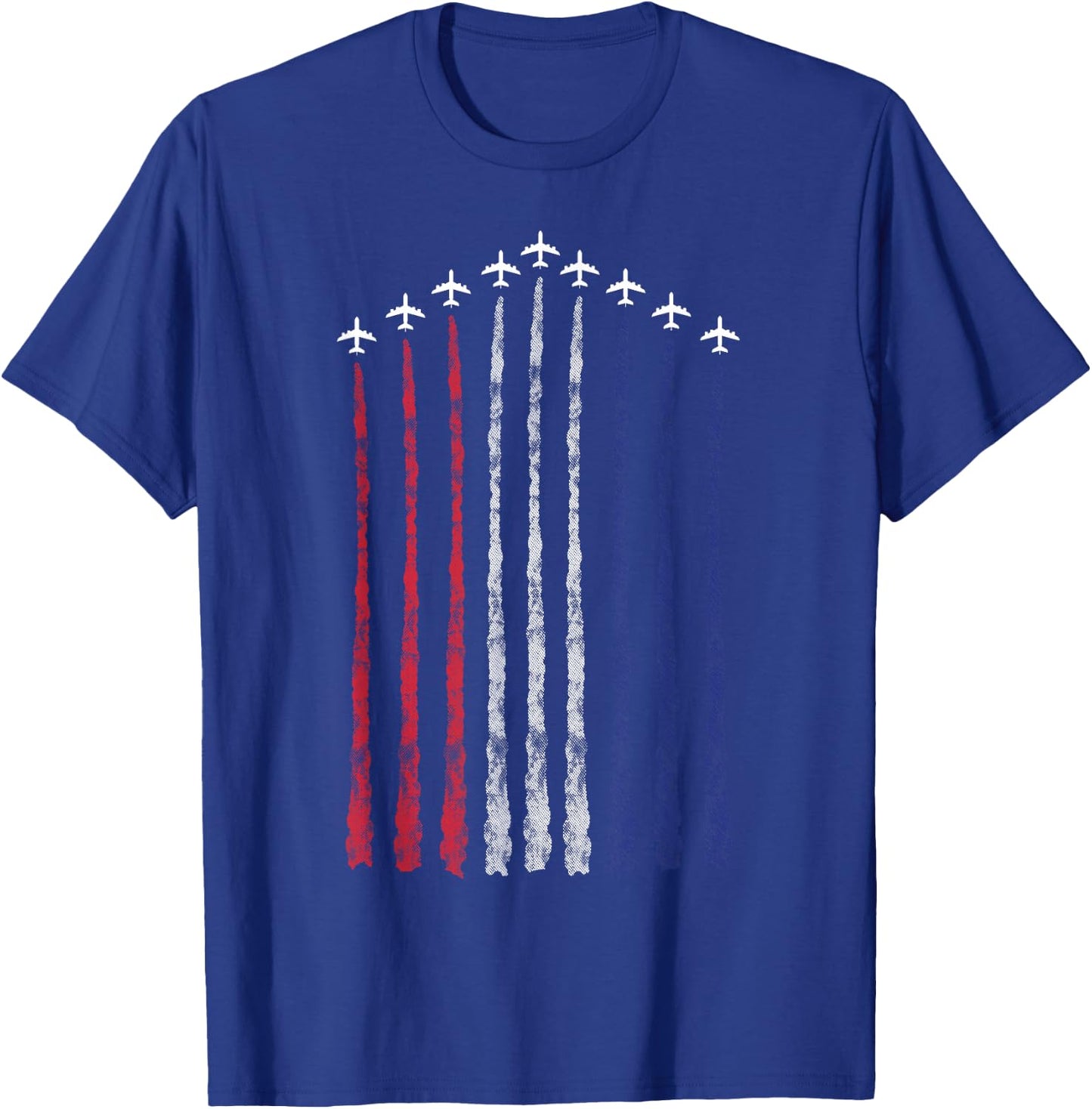 American Flag USA Fighter Jet Con Trail Small T-Shirt - T-Shirt | Royal