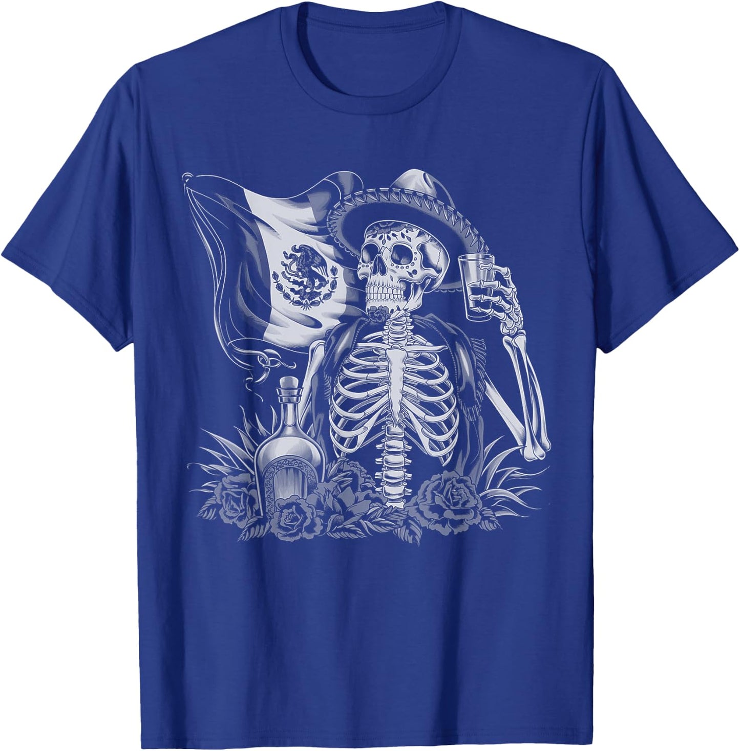 Mexico Vintage Skeleton Tequila Dia De Los Muertos Mexican T-Shirt - T-Shirt | Royal