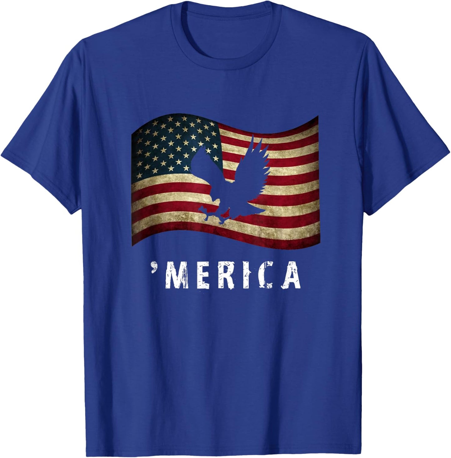Merica 4th of July American Eagle Vintage Retro USA Flag T-Shirt - T-Shirt | Royal