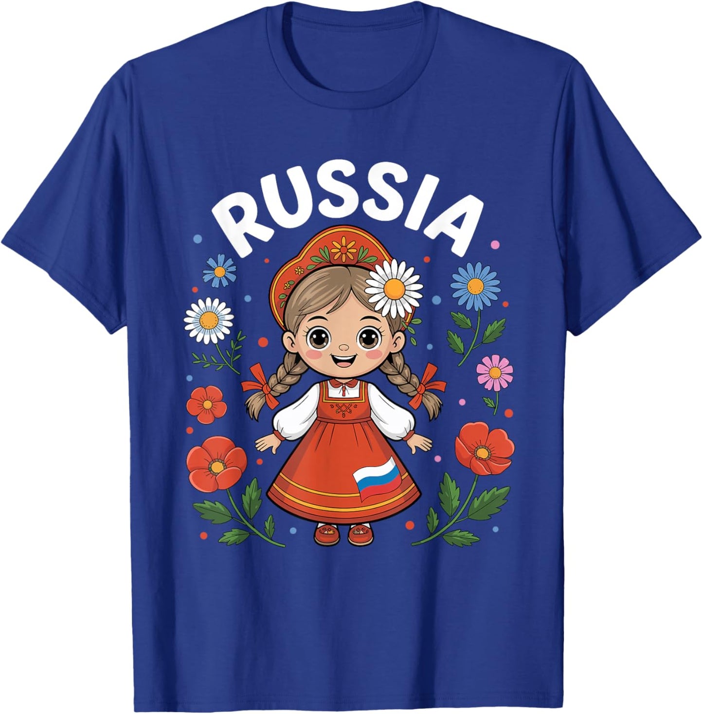 Cute Russia Girl Traditional Folk Dress and Flowers for Kids T-Shirt - T-Shirt | Royal