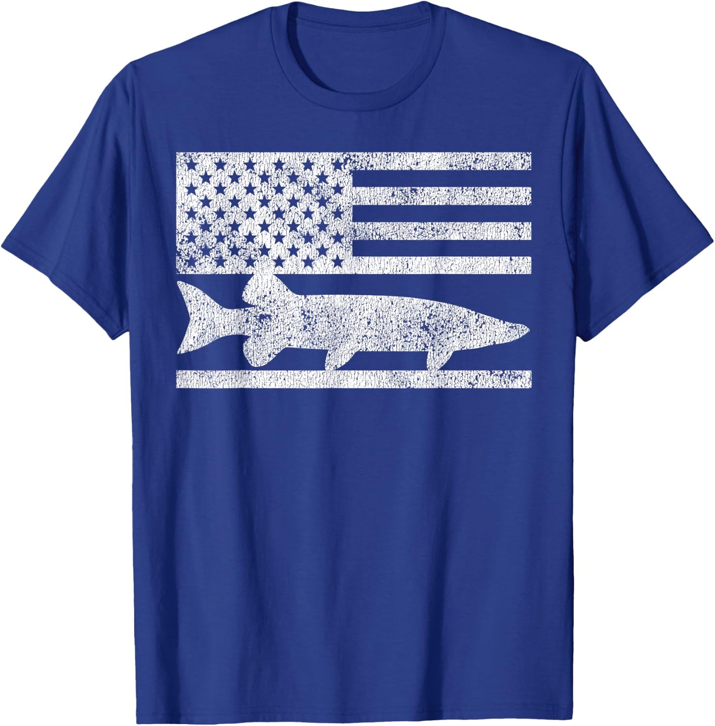 American Flag Musky Fishing Patriotic Muskie T-Shirt - T-Shirt | Royal
