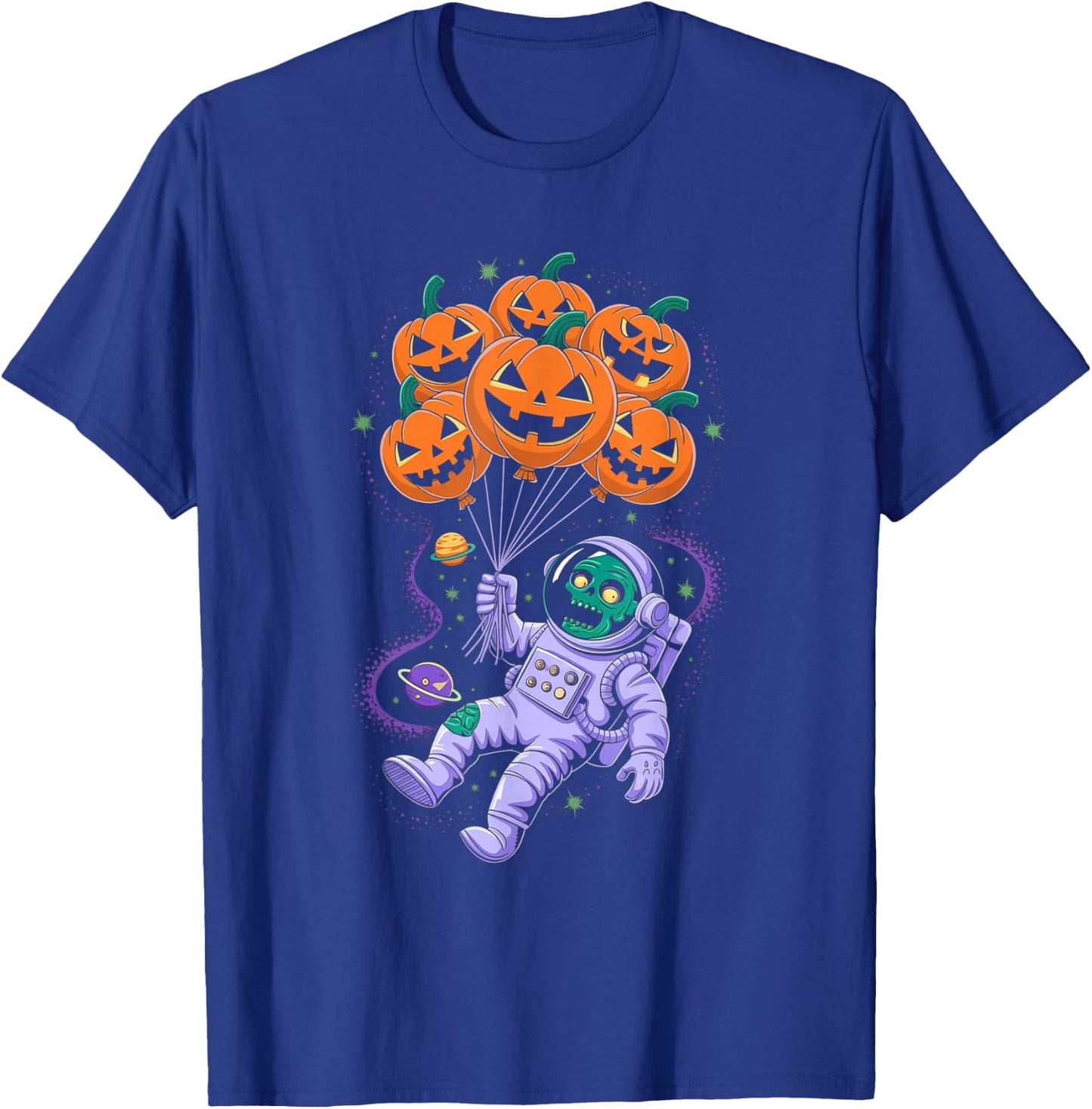 Funny Halloween Zombie Astronaut Pumpkin Balloons Kids T-Shirt - T-Shirt | Royal
