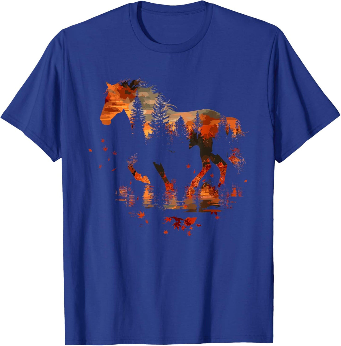 Cute Horse Lover Autumn Leaves Pony Animal Wildlife T-Shirt - T-Shirt | Royal