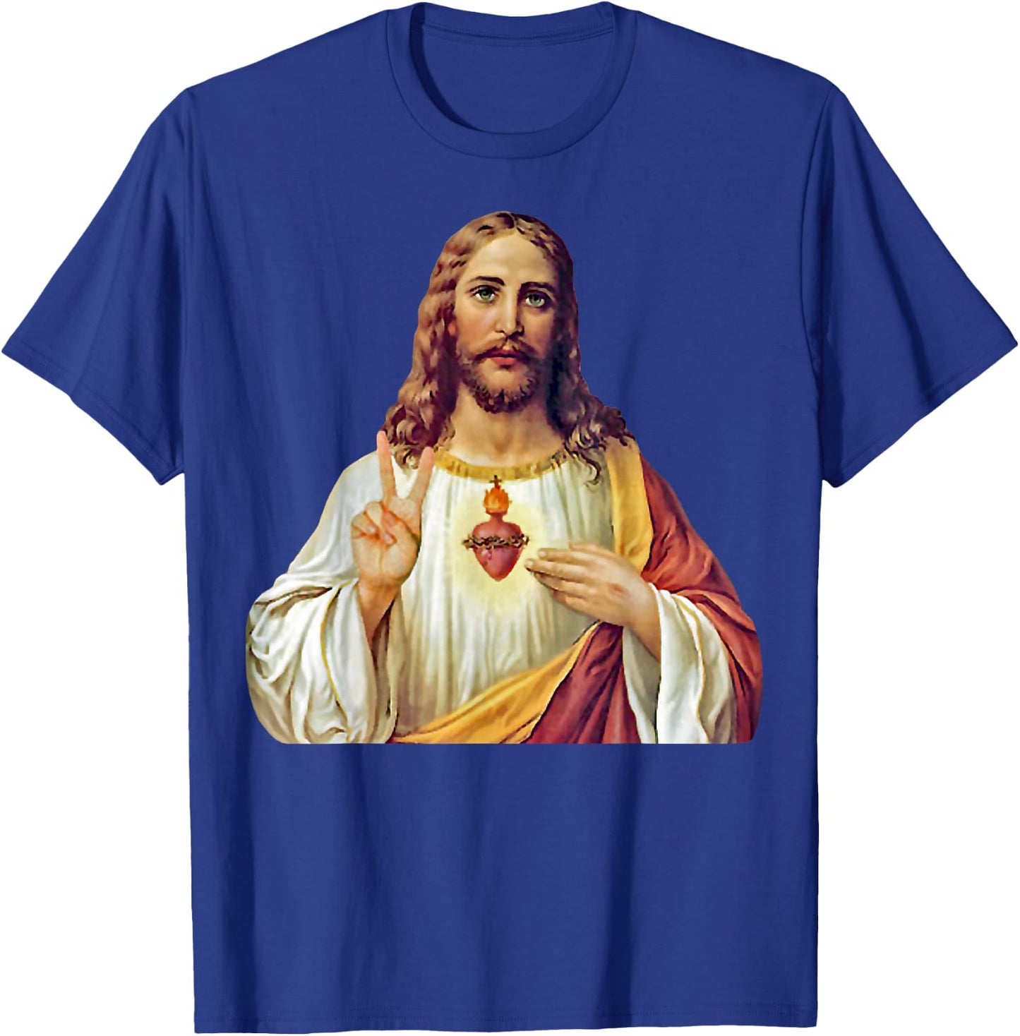 Jesus Christ Sacred Heart Peace Sign Portrait T-Shirt - T-Shirt | Royal