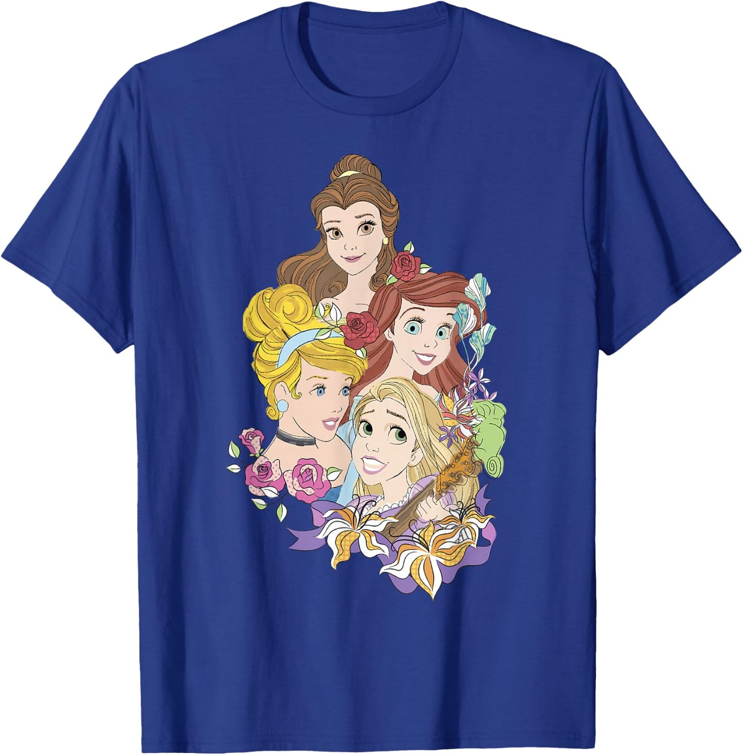 Disney Princess Floral Belle Cinderella Ariel Rapunzel T-Shirt - T-Shirt | Royal