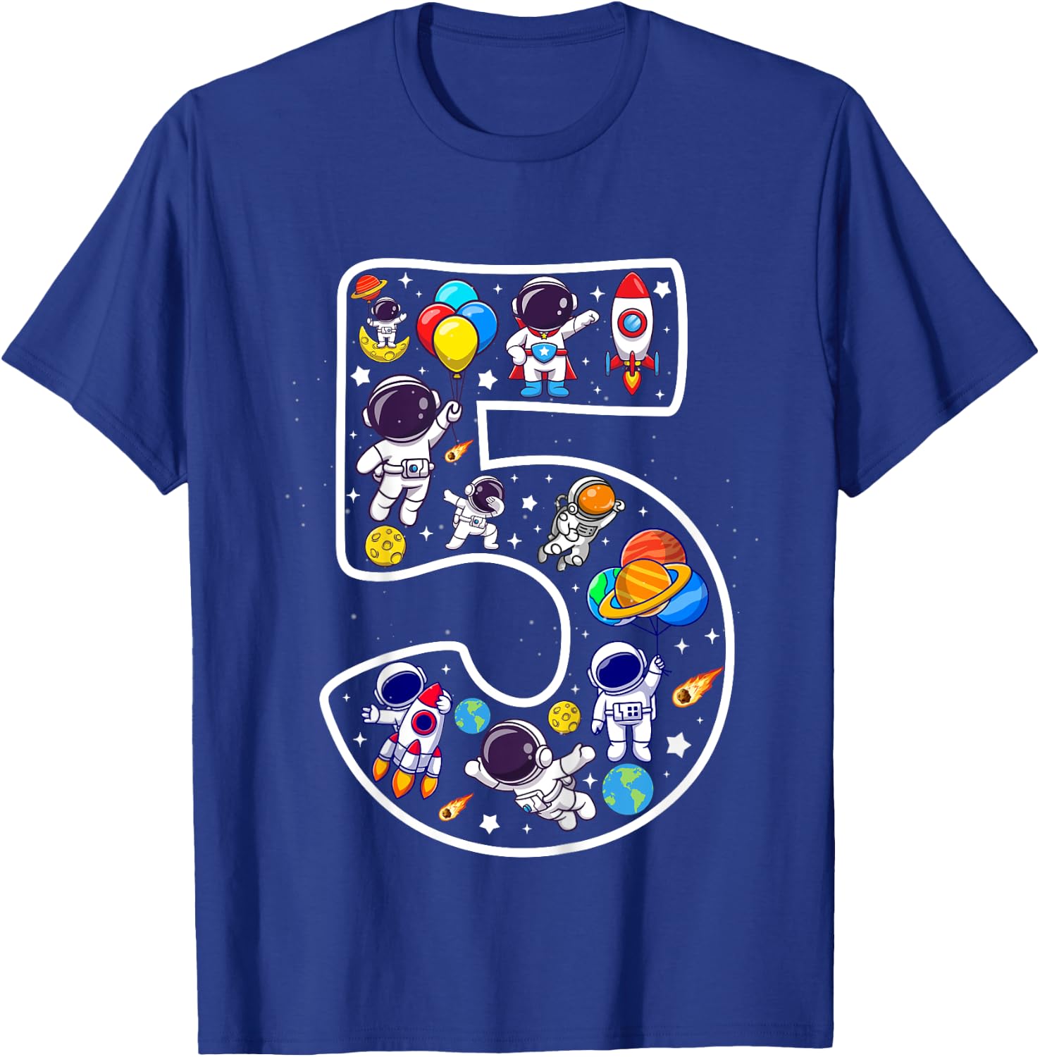 Kids 5 Year Old Boy Astronaut Space Birthday 5th Birthday Boys T-Shirt - T-Shirt | Royal