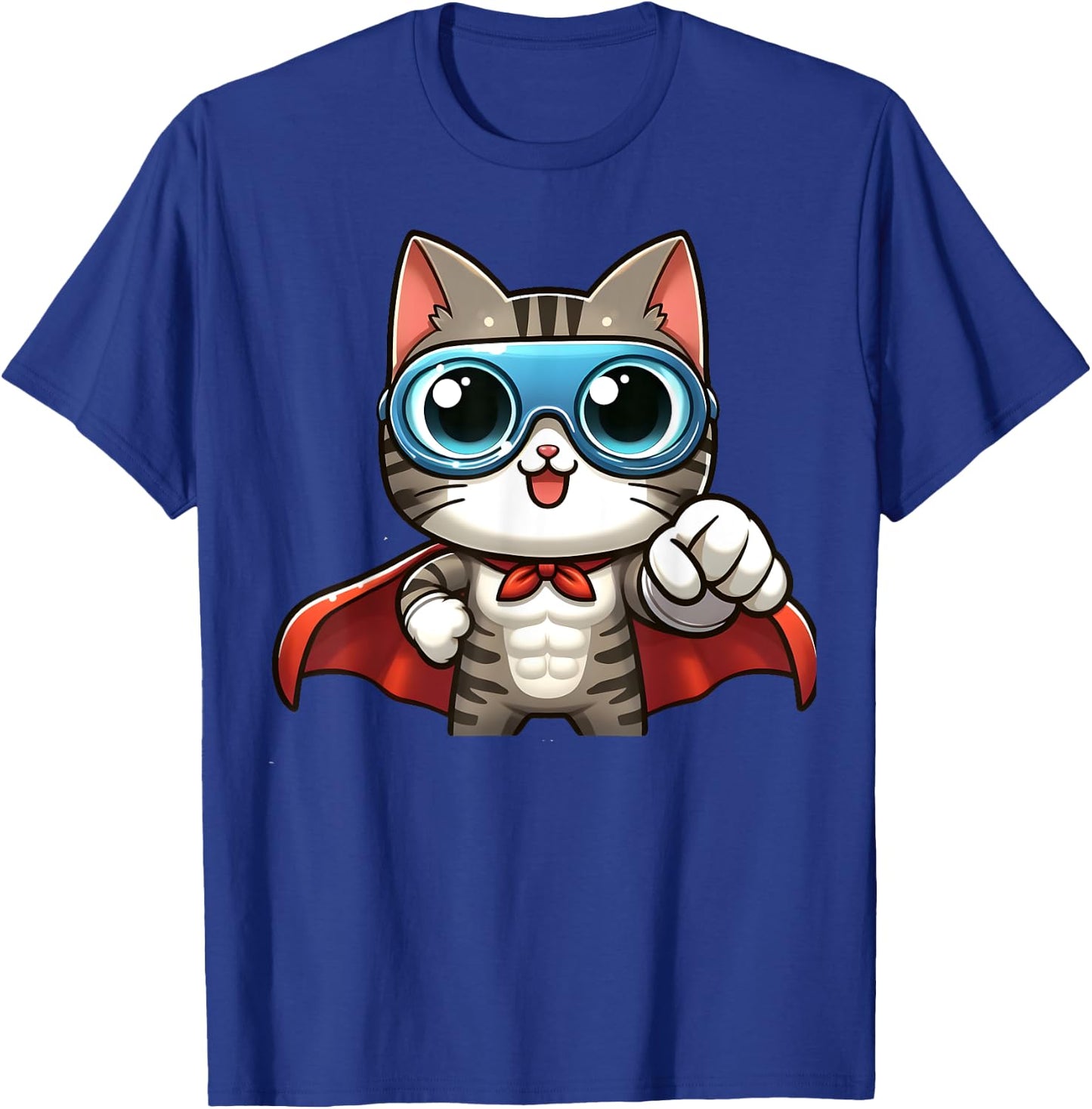 Cute Cat Superhero With Cape Gift Men Kids Women Funny Cat T-Shirt - T-Shirt | Royal