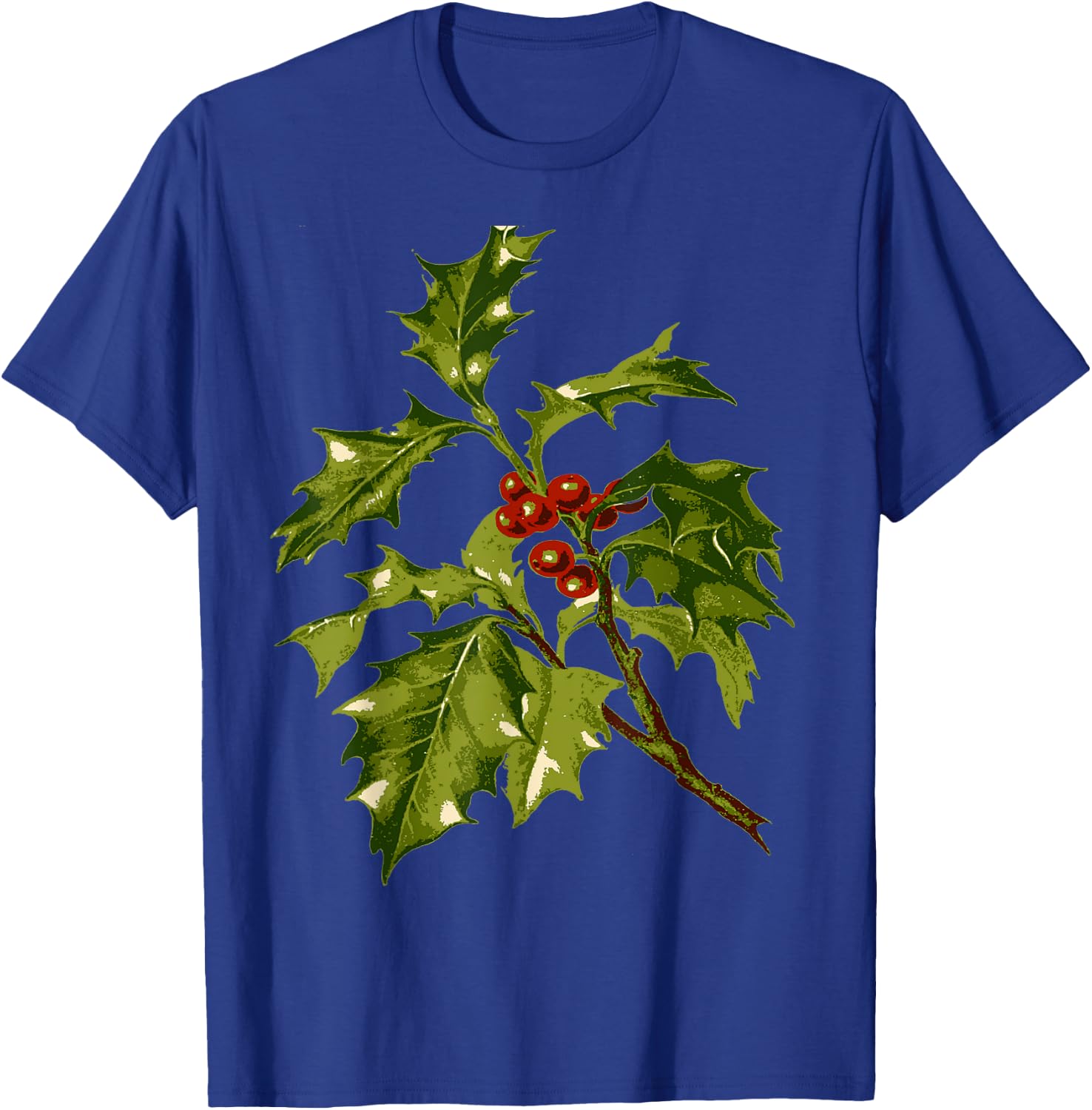 Holly Christmas Red Berry Botanical Art T-Shirt - T-Shirt | Royal