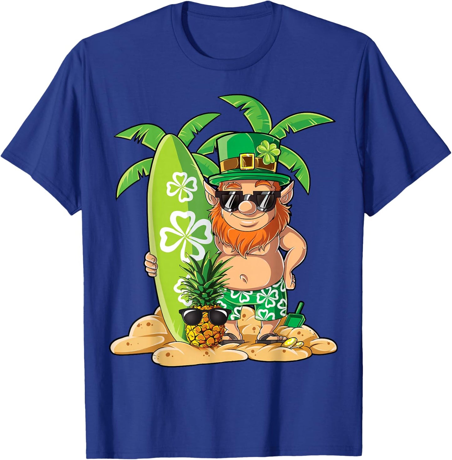 Leprechaun Hawaiian Surfing St Patricks Day Hawaii Men Women T-Shirt - T-Shirt | Royal