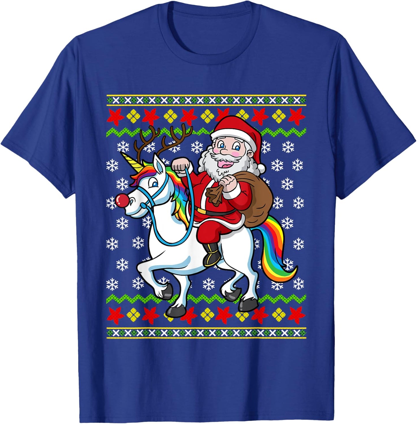 Santa Claus On Unicorn Ugly Christmas Holiday Kids Girls T-Shirt - T-Shirt | Royal