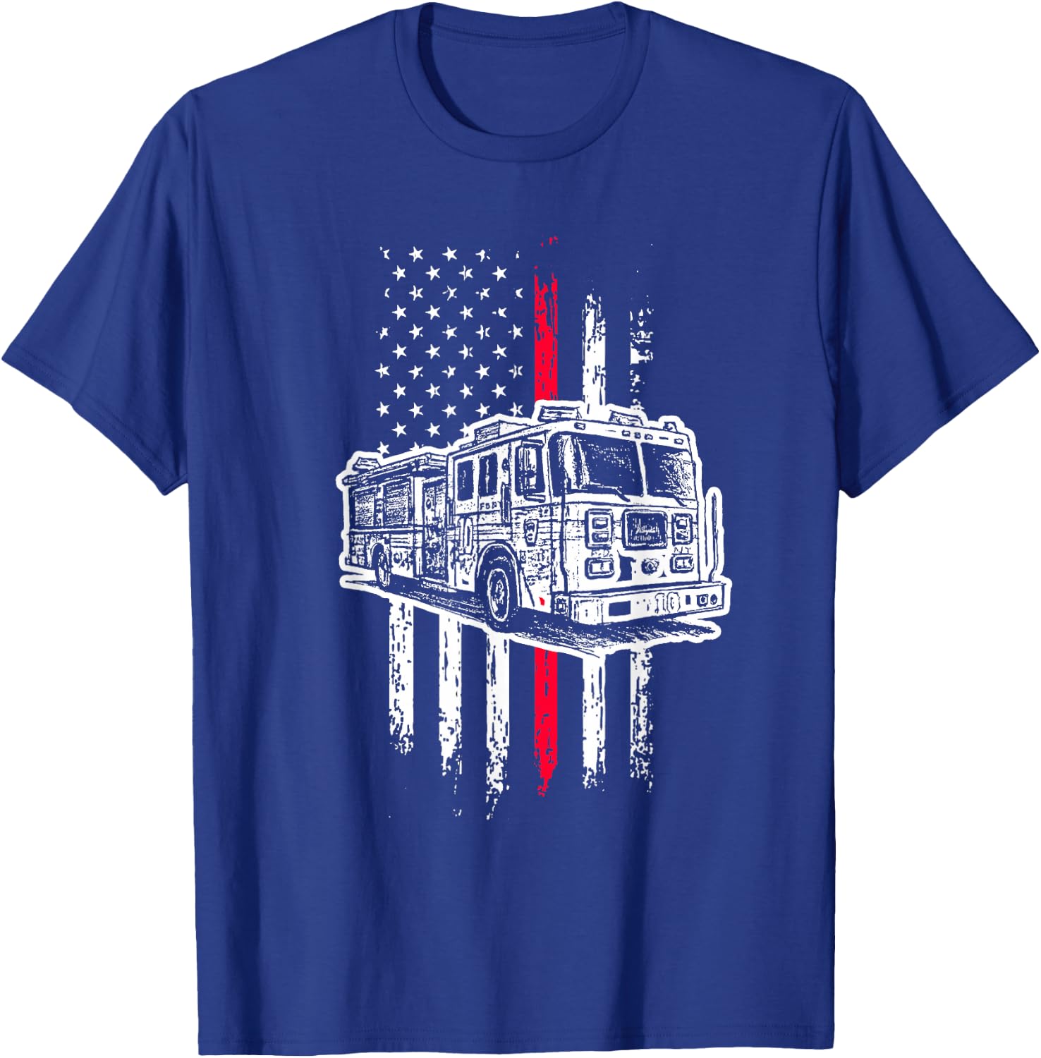 Fireman American Flag Red Line US Firefighter T-Shirt - T-Shirt | Royal