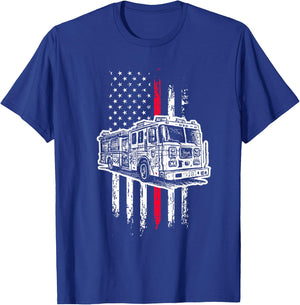 Fireman American Flag Red Line US Firefighter T-Shirt - T-Shirt | Royal