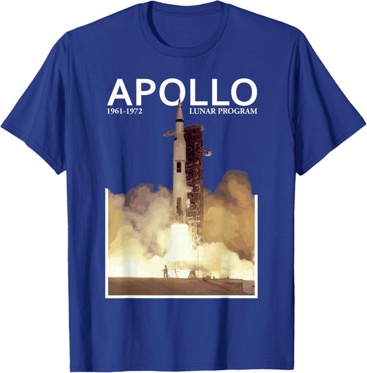 Apollo Lunar Gift Saturn V Rocket Moon Landing T-Shirt - T-Shirt | Royal