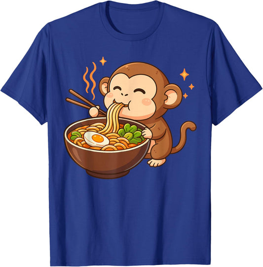 Monkey Eating Ramen Noodles T-Shirt - T-Shirt | Royal