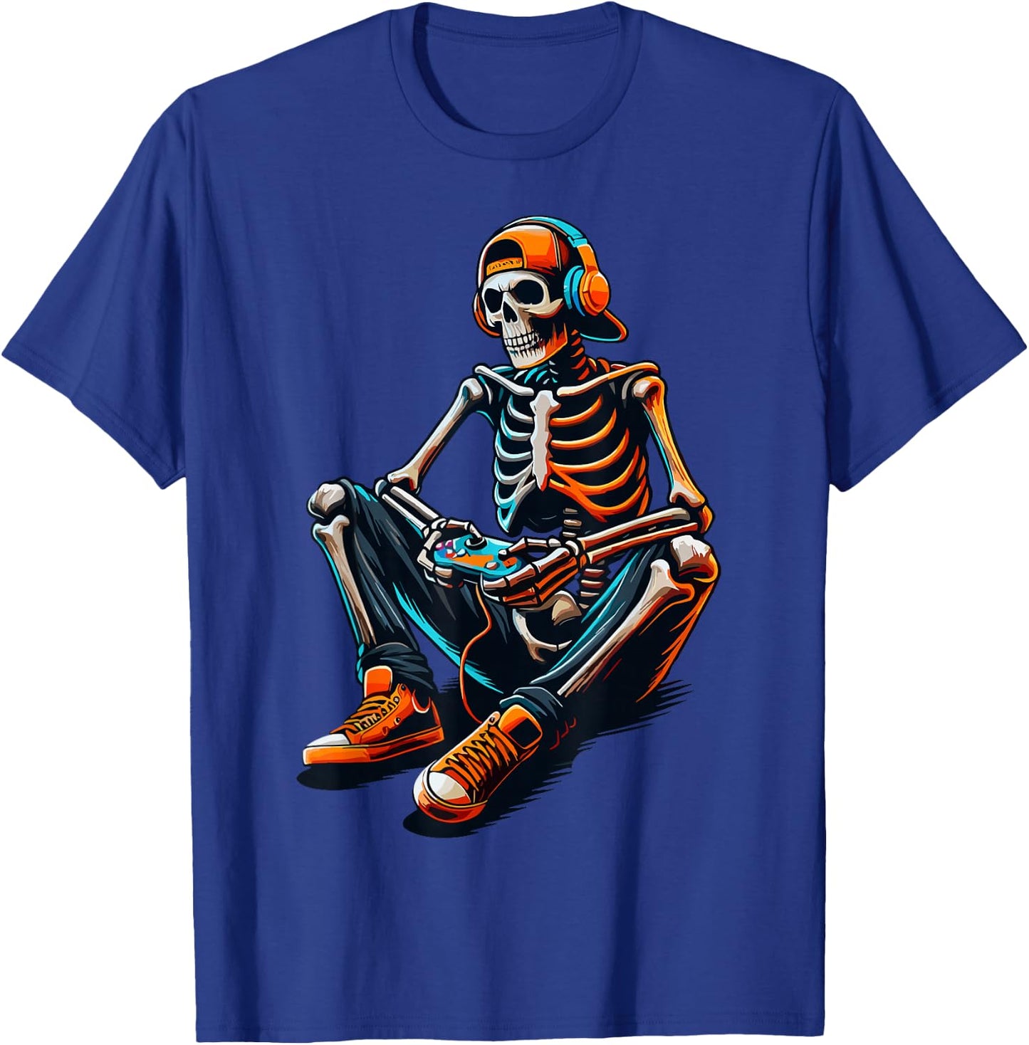 Halloween Skeleton Gamer Video Gaming T-Shirt - T-Shirt | Royal
