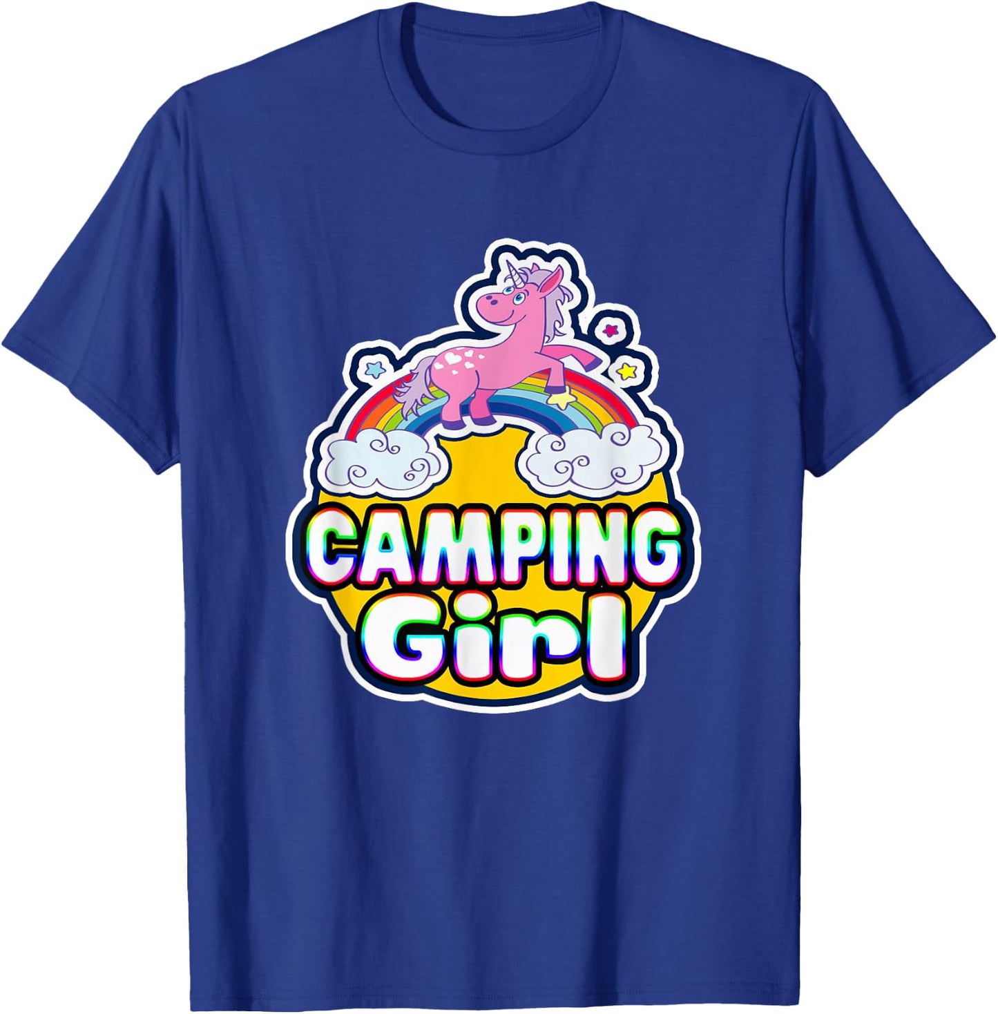 Camping Girl Cute Rainbow Unicorn Party Camper T-Shirt - T-Shirt | Royal