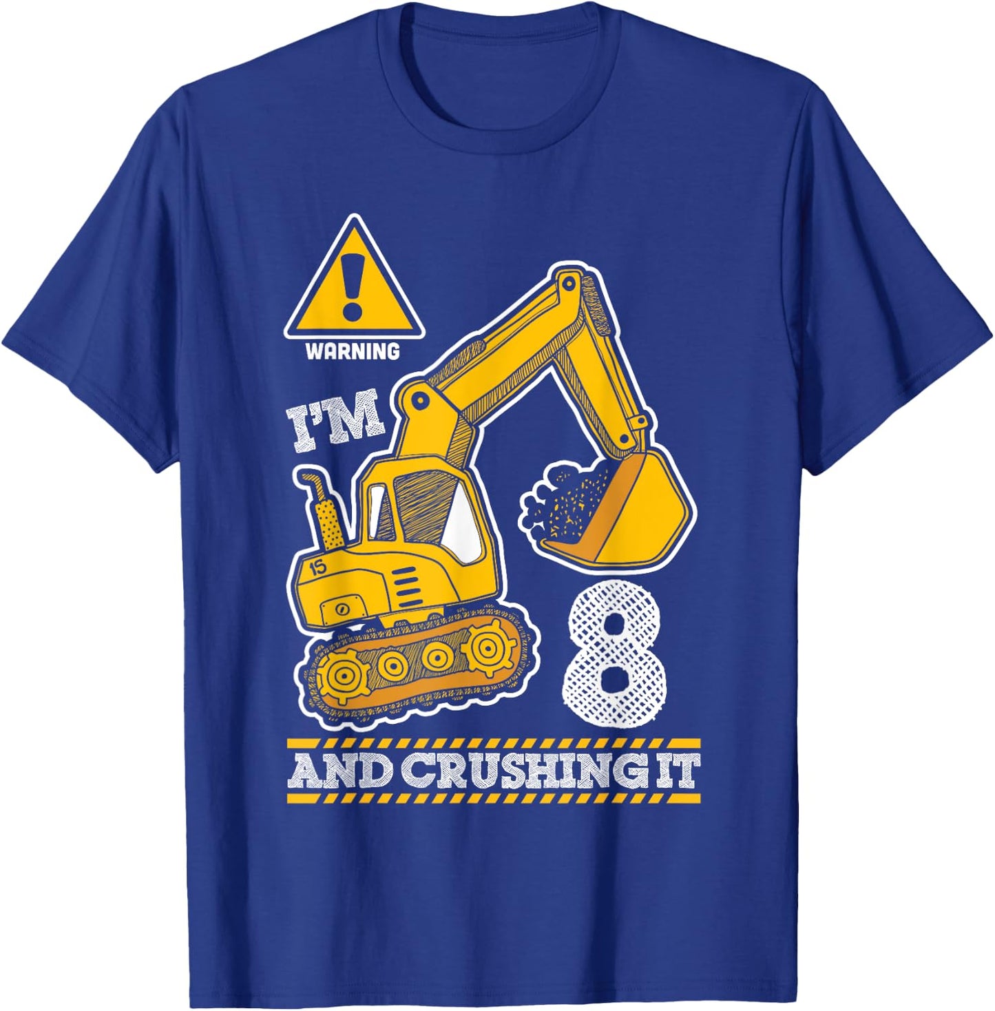 Construction Truck 8th Birthday 8 Years Old Digger Builder T-Shirt - T-Shirt | Royal