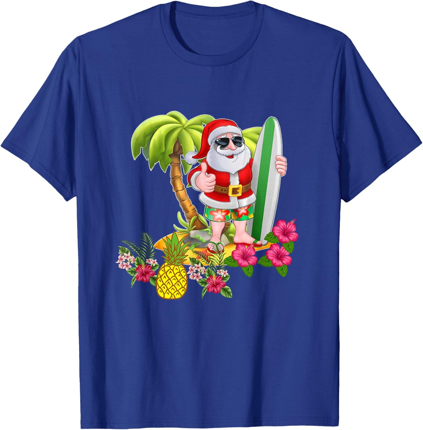 Christmas in July Santa Hawaiian Surfing T Shirt Summer Surf Men Women Kids T-Shirt - T-Shirt | Royal