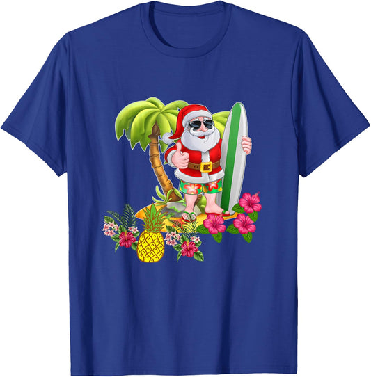 Christmas in July Santa Hawaiian Surfing T Shirt Summer Surf Men Women Kids T-Shirt - T-Shirt | Royal