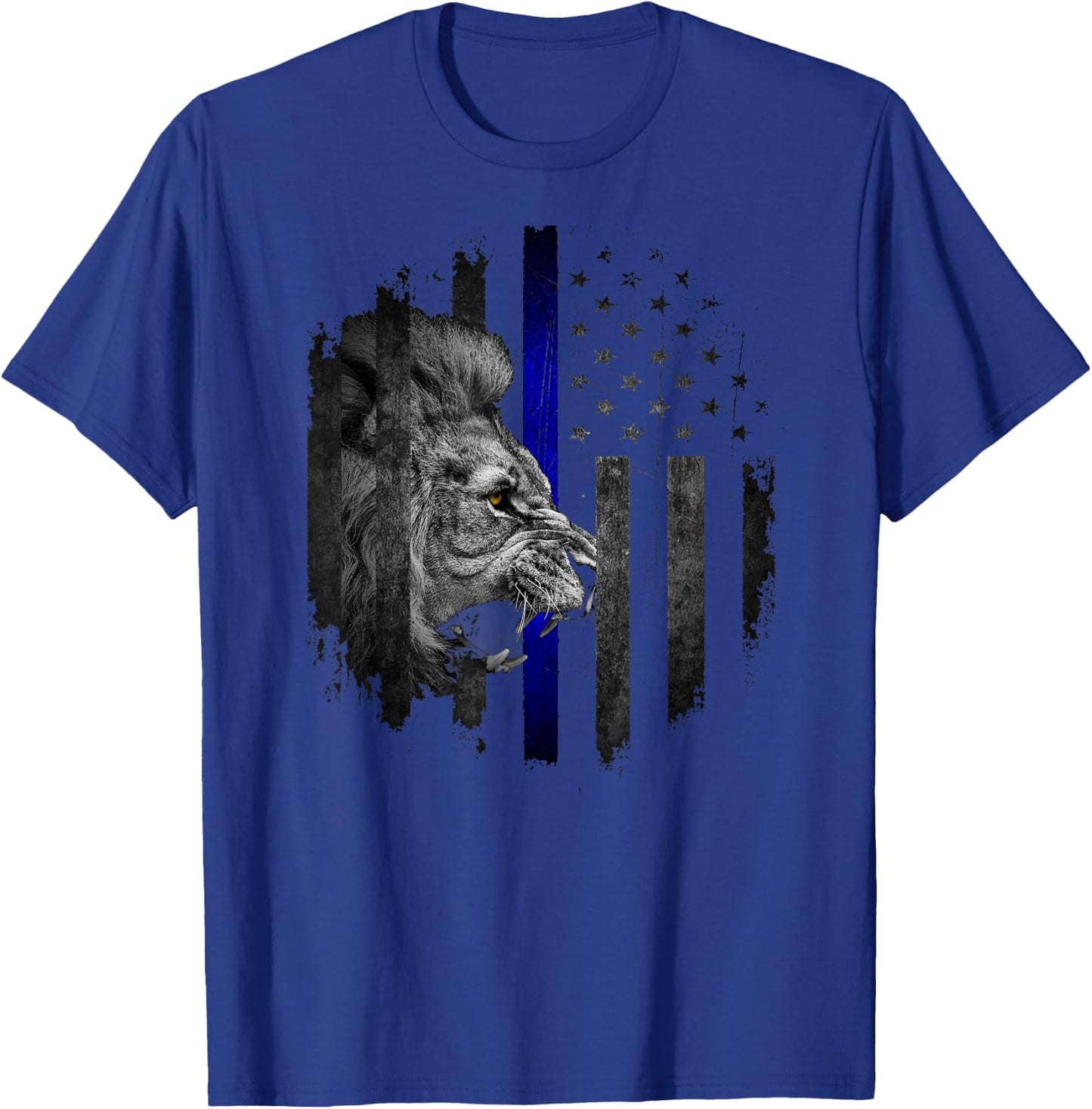 Thin Blue Line Distressed Police Powerful Lion Warrior Shirt T-Shirt - T-Shirt | Royal