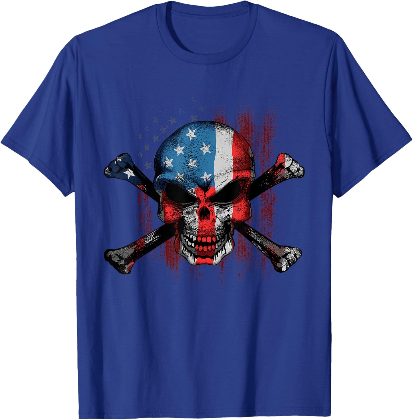 Skull Bones American USA Flag Vintage Patriotic T-Shirt - T-Shirt | Royal