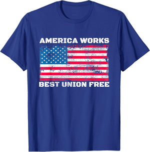 Anti Union America Works Best Union Free Vintage US Flag T-Shirt - T-Shirt | Royal