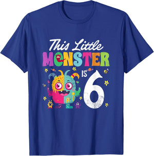This Little Monster is Six 6th Birthday Party Baby Monster T-Shirt - T-Shirt | Royal
