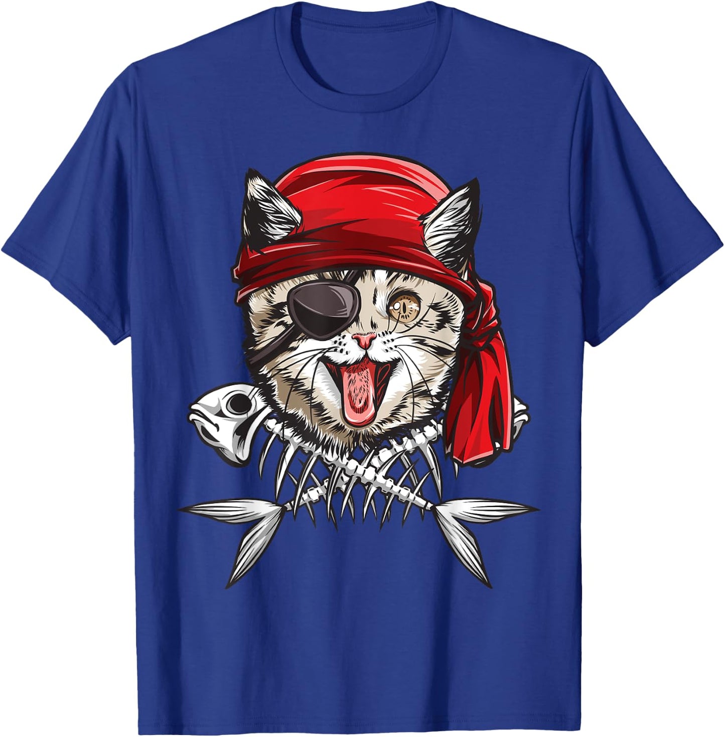Cat Pirate Boys Men Jolly Roger Flag Skull And Crossbones T-Shirt - T-Shirt | Royal